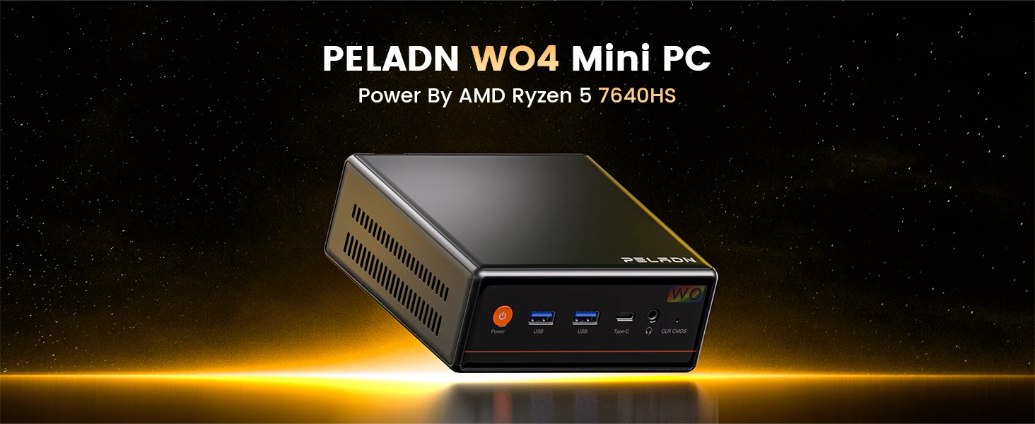 PELADN Gaming WO-4 Mini PC AMD Ryzen 5 7640HS (6 Cores, Up to 5.0GHz) 32GB Dual DDR5 1TB PCIe3.0 SSD Quadruple 4k Display Support