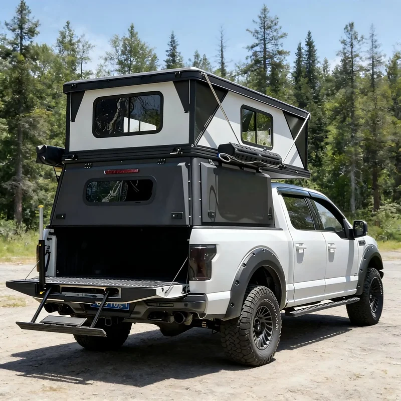 High Quality Pop Up Hard Shell Roof Top Tent Waterproof Offroad Camping Fit For Mid Size Crew Cab Pickup Truck 5ft Bed F-150 Sil