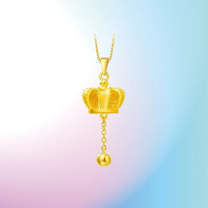 

new 9999 real gold 24K yellow gold Crown Pendant Necklace