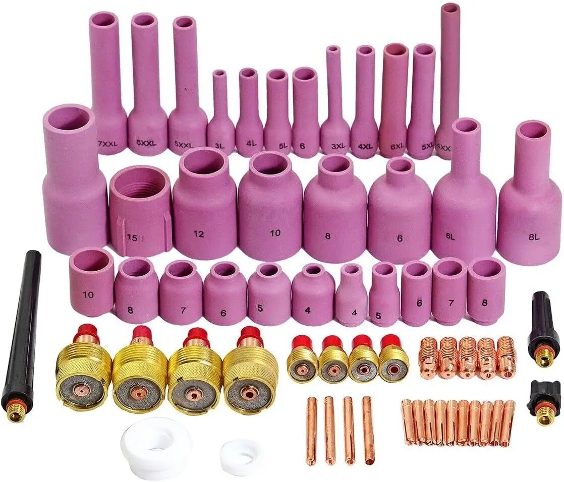 

63pcs TIG Welding Torch Kit with Gas Lens Collet Bodies Alumina Nozzle Ceramic Cups for 9 20 25 Series Torches