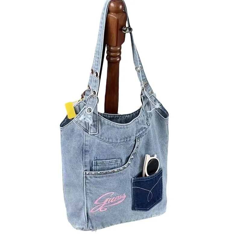 Washed Denim Underarm Bag Retro Trend, Fashionable Patchwork Shoulder bags Versatile Women\'s bolso Commuting Handbags for Ladies