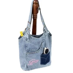 Washed Denim Underarm Bag Retro Trend, Fashionable Patchwork Shoulder bags Versatile Women's bolso Commuting Handbags for Ladies