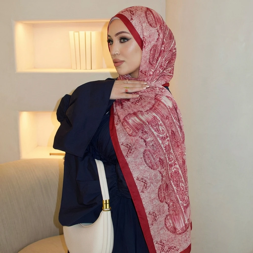 

New Women's Watercolor Hijab Scarf Bandana Headband Vintage Luxury Beach 180cm Long Handkerchief Bohemia Muslim Accessories 2026