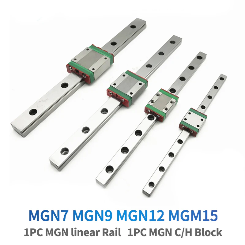 1PC MGN7H MGN7C MGN9H MGN9C MGN12H MGN12C MGN15H MGN15C Linear Rail Guide L=100-550mm+1PC Blocks For CNC 3d printer parts