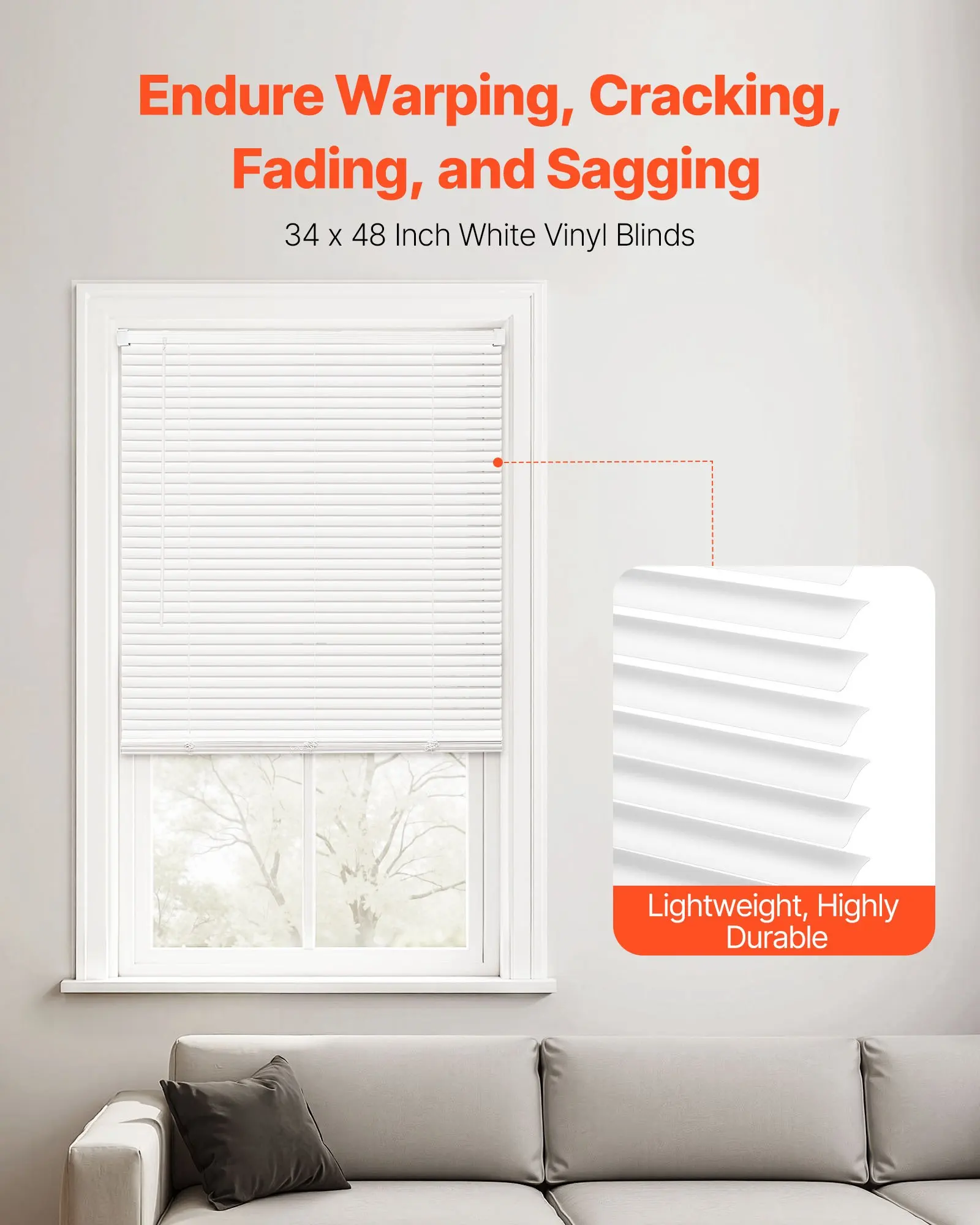 

Mini Blinds, 34" W X 48" H, 1" Slat Size, Cordless Horizontal Light Filtering Mini Blind For Indoor Windows, Easy To Clean And Simple Light Adjustment, For Home Decor, Room Darkening, White