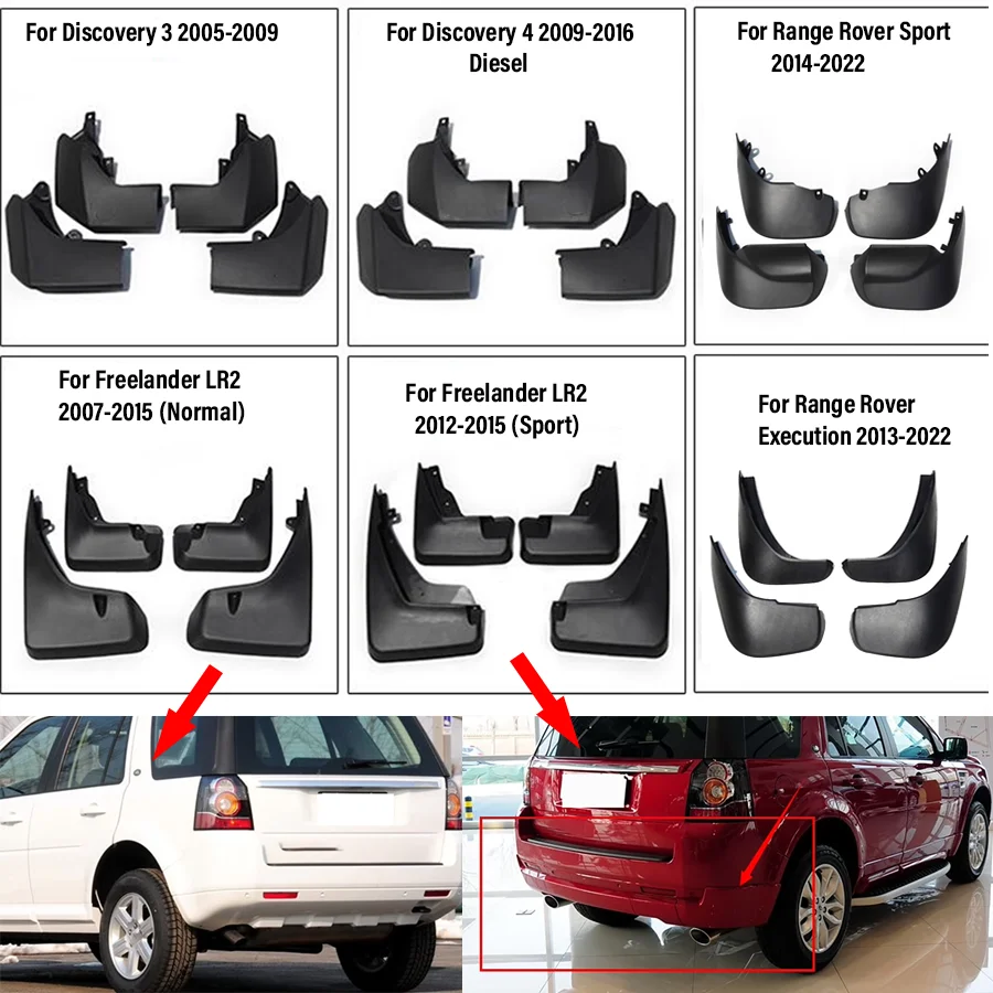 

4Pcs Mudguard Fender Mud Flap Guards Splash Mudflaps For Land Rover Discovery 3 4 5 Freelander LR2 Defender Range Rover Sport