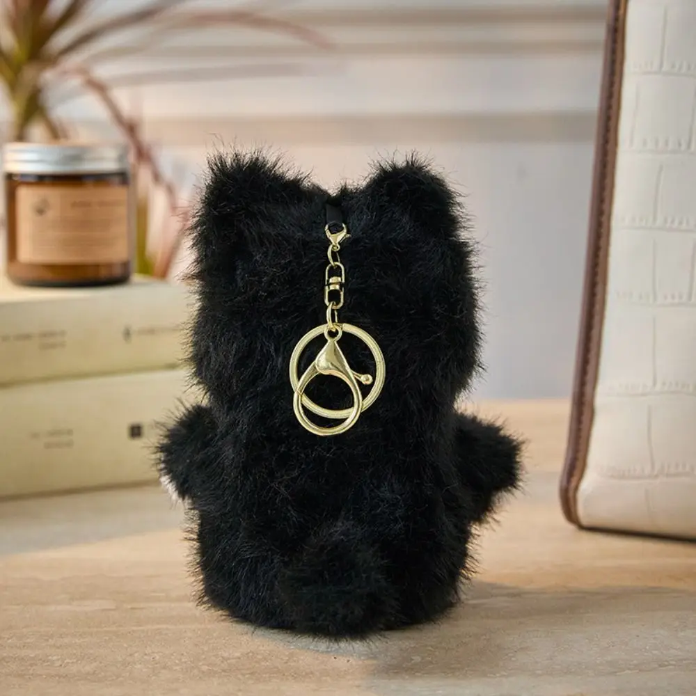 Kitten Pendant Cat Keychain Soft Metal Clip Stuffed Kitten Keychain Furry Texture Realistic Kitten Shape Animal Keychain