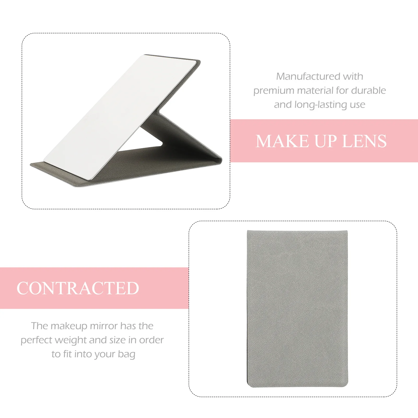 

1Set Folding Makeup Mirror Stainless Steel Frame PU Cover Small Portable Mirror for Touch-Ups during Travel Or Commute
