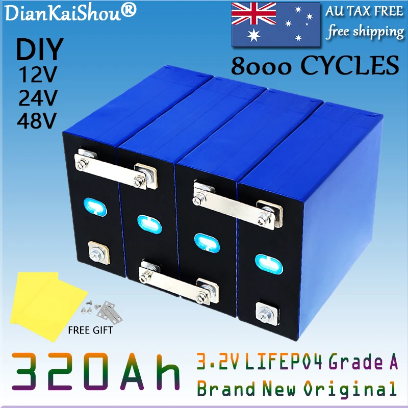 

320AH Lifepo4 Battery 3.2V Rechargeable Grade A Lithium Iron Phosphate DIY 12V 24V 48V for Camping Boat Golf Cart RV EV Forklift