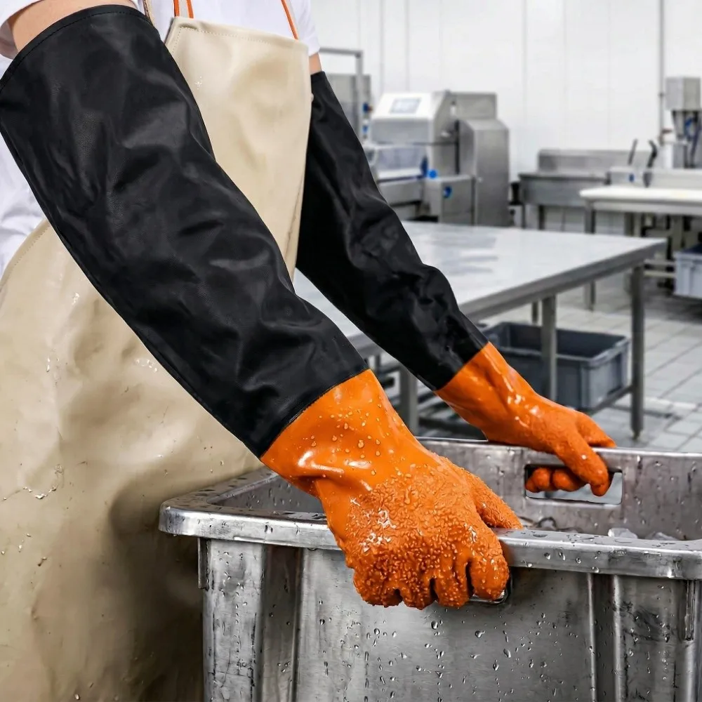 Heavy Duty Long Rubber Gloves 70cm Thickened Rubber Work Gloves Wear-Resistant Reusable Full Arm Pond Gloves Woodworking