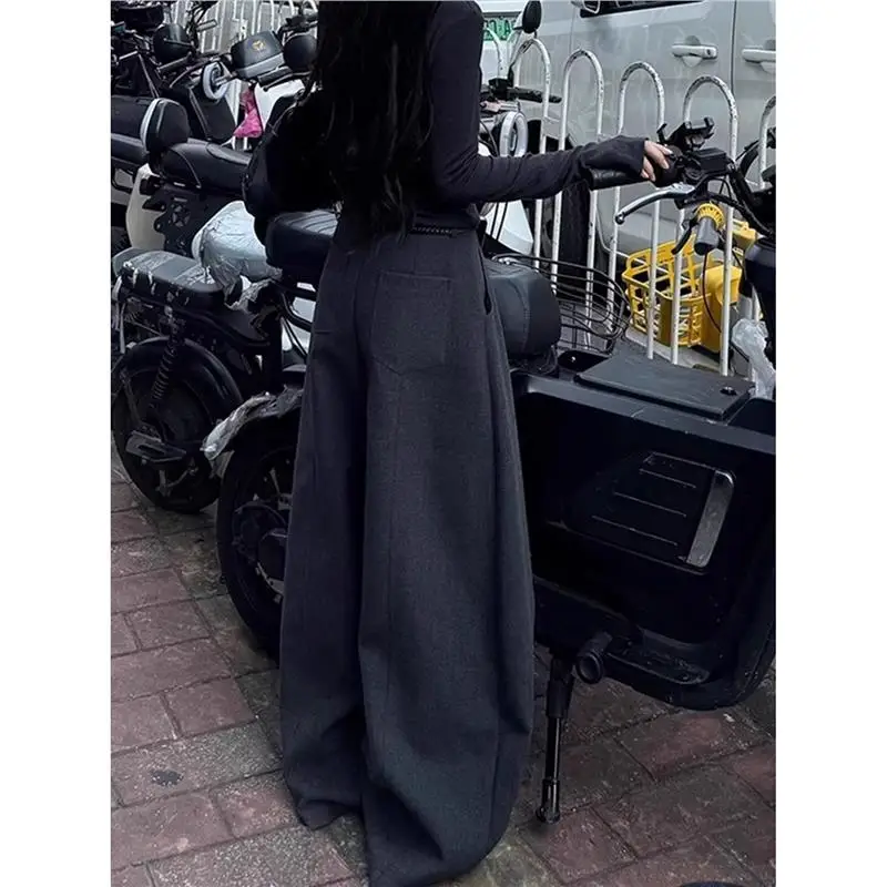 Pantalones de traje de lana con forro de Fce Extra largo para mujer, pantalones holgados de cintura alta para otoño e invierno, pantalones con corte de bota de tacón alto