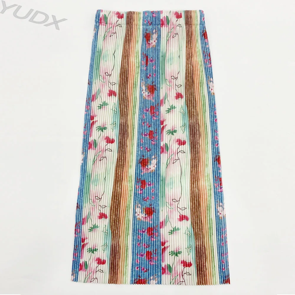 

YUDX Pleated Fall Winter Women's A-line Skirt Colorful Striped Floral Half Skirt 2023 Early Fall New Miyake Hyakki Half Skirt