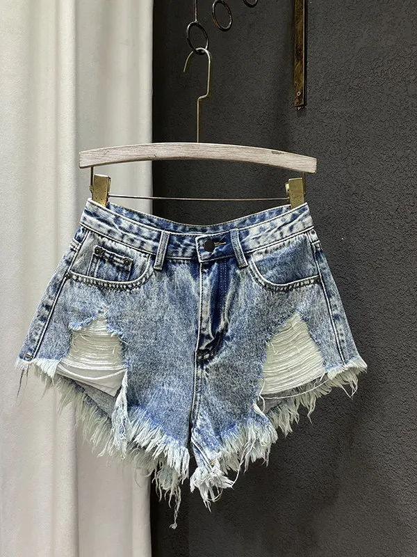 Slimming High Waist Denim Shorts Women's A-Line Wide Leg Hot Pants Fashionable Distressed Frayed Casual Pants Summer 2026