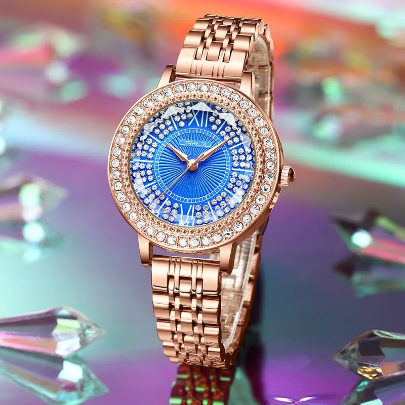 CRRJU 5001 jam tangan kuarsa wanita mewah Fashion jam tangan bisnis wanita elegan baja tahan karat tahan air kasual Dial berlian