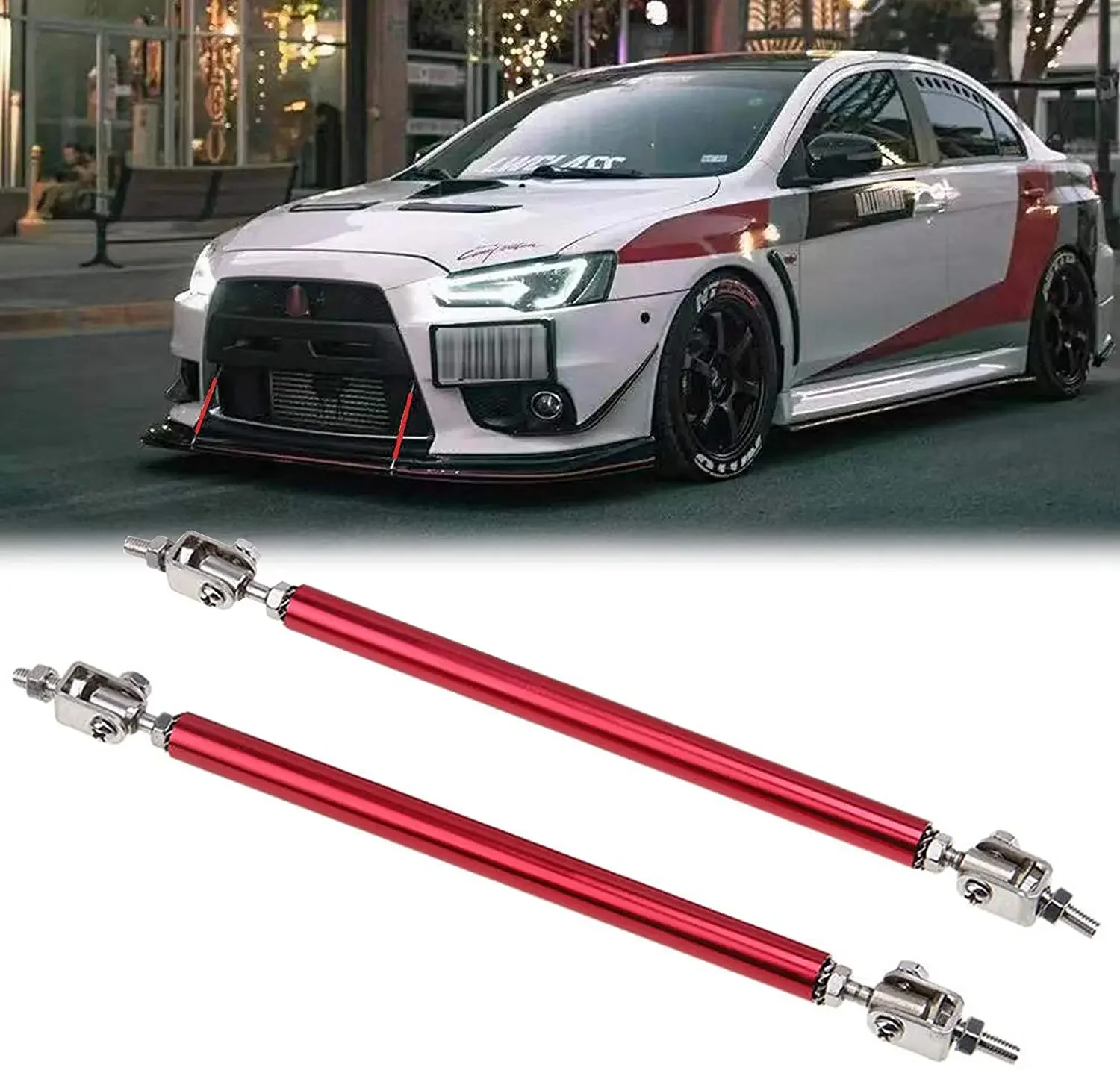 

2PCS Red Adjustable 6"-9" Front Bumper Lip Splitter Diffuser Strut Rod Tie Support Bars For Mitsubishi Lancer 2008-2015 15cm