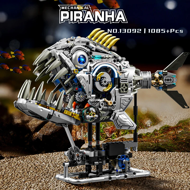 

Creative Interactive Mechanical Piranha Building Blocks Set Marine Animal Linkage Model Educational DIY MOC Toy for Kids