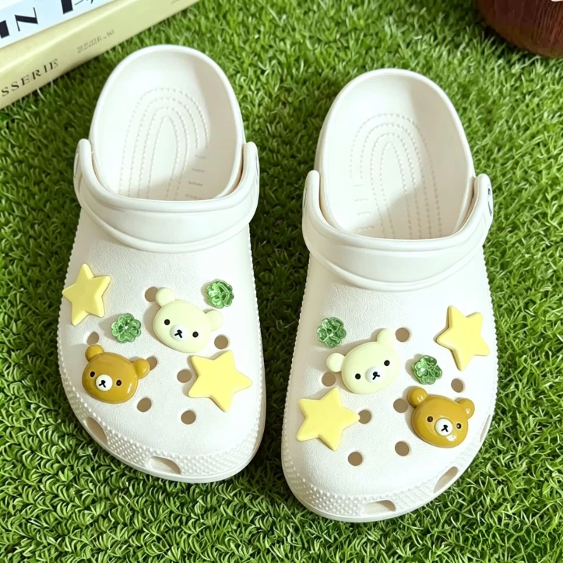 Adorable White & Brown Bear Shoe Charms DIY Sandals Clogs Slippers Accessories Transparent Four-Leaf Clover Decor X-mas Gifts