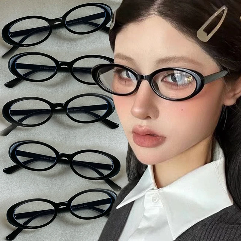 Retro Oval Frame Glasses Women Y2K Girls Narrow Spectacles Vintage Computer Reading Goggles Blue Light Blocking Eyewears