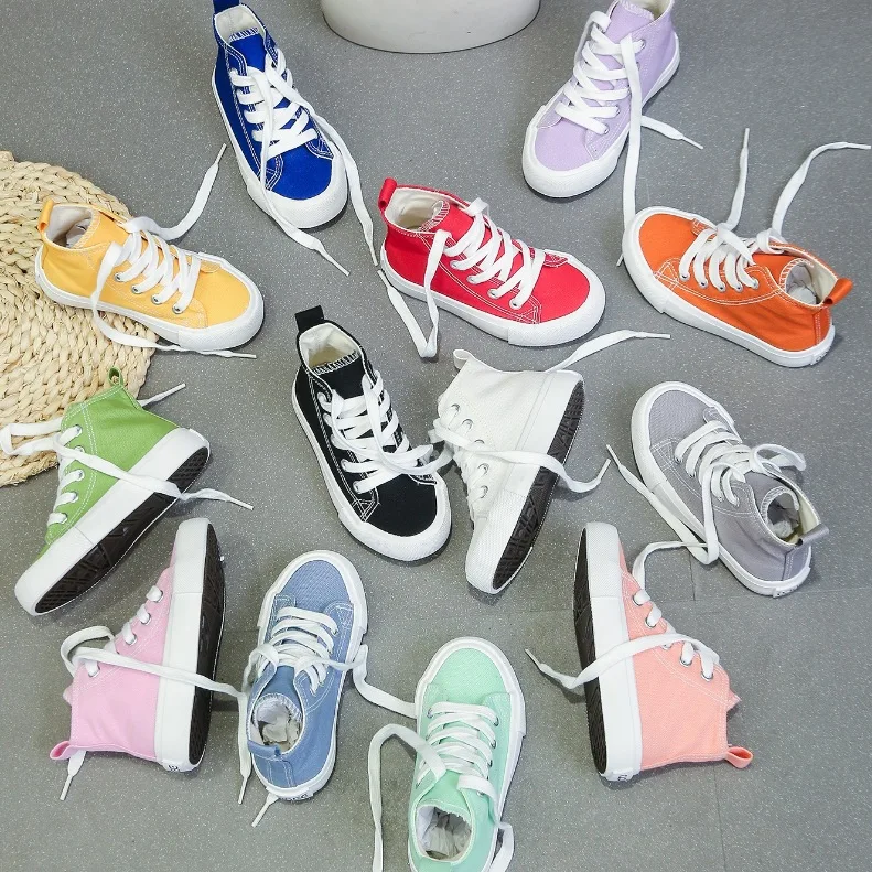 Children Shoes Spring High-top Canvas Shoes Autumn New Boy Girl Kids Lace-up Sneakers Baby Casual Flat Bottom Sports Board Shoes