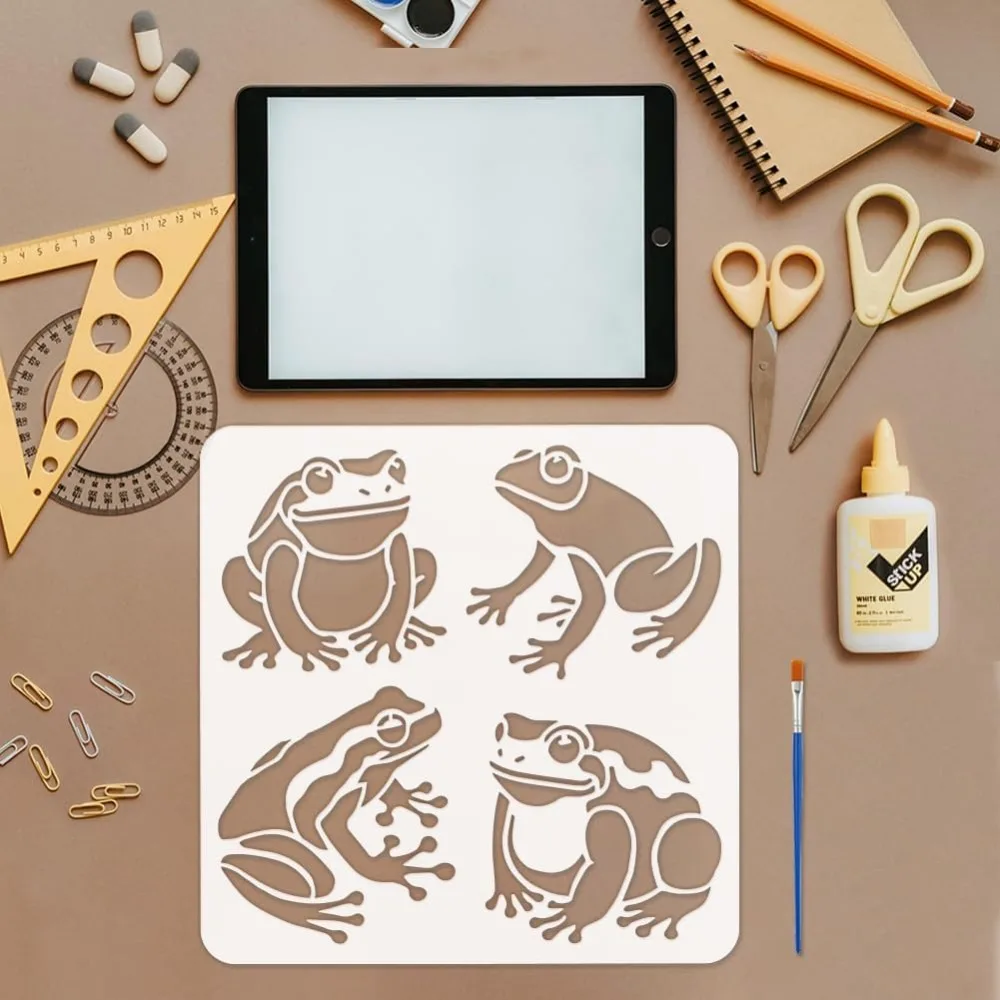 Frogs Stencil for Painting with Brush 11.8x11.8inch Reusable Frogs Pattern Template Hollowed Animal Frogs for DIY Wall Furniture view 3