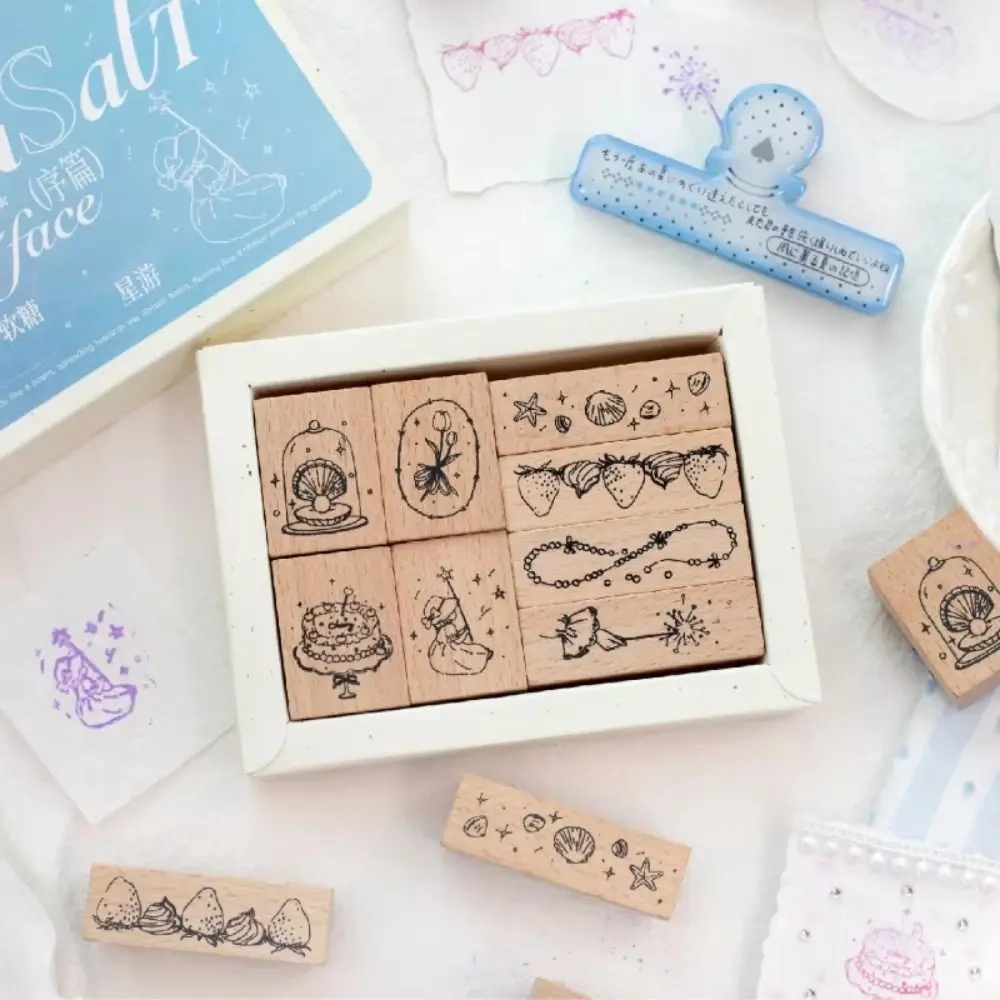 

Cute Wood Stamp Forest Style Minimalist Girl's Diary Stamp Artistic Style Wooden Stationery Stamps for Diy Greeting Card Decor