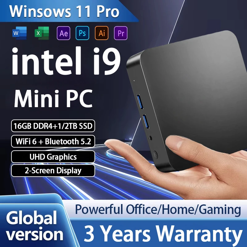

【3-летняя гарантия】НОВЫЙ Intel Core i9 8950HK Windows 11 Pro UHD Graphics Mini PC 16 ГБ DDR4 1/2 ТБ M.2 SSD WiFi 6 + BT5.2 Настольный ПК