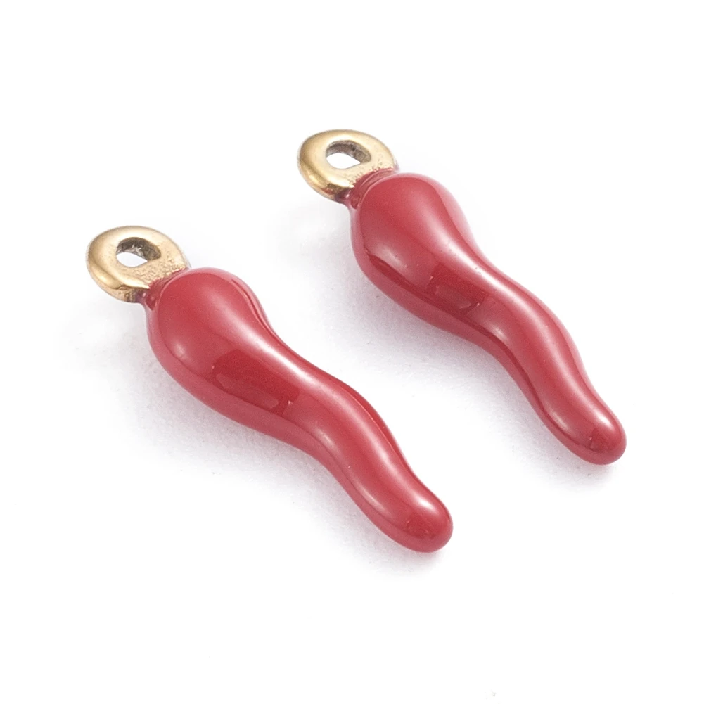 20pcs Enamel Red Chili Horn Charm 304 Stainless Steel Pendants Italian Horn Cornicello Charms for Earrings Keychain DIY Findings