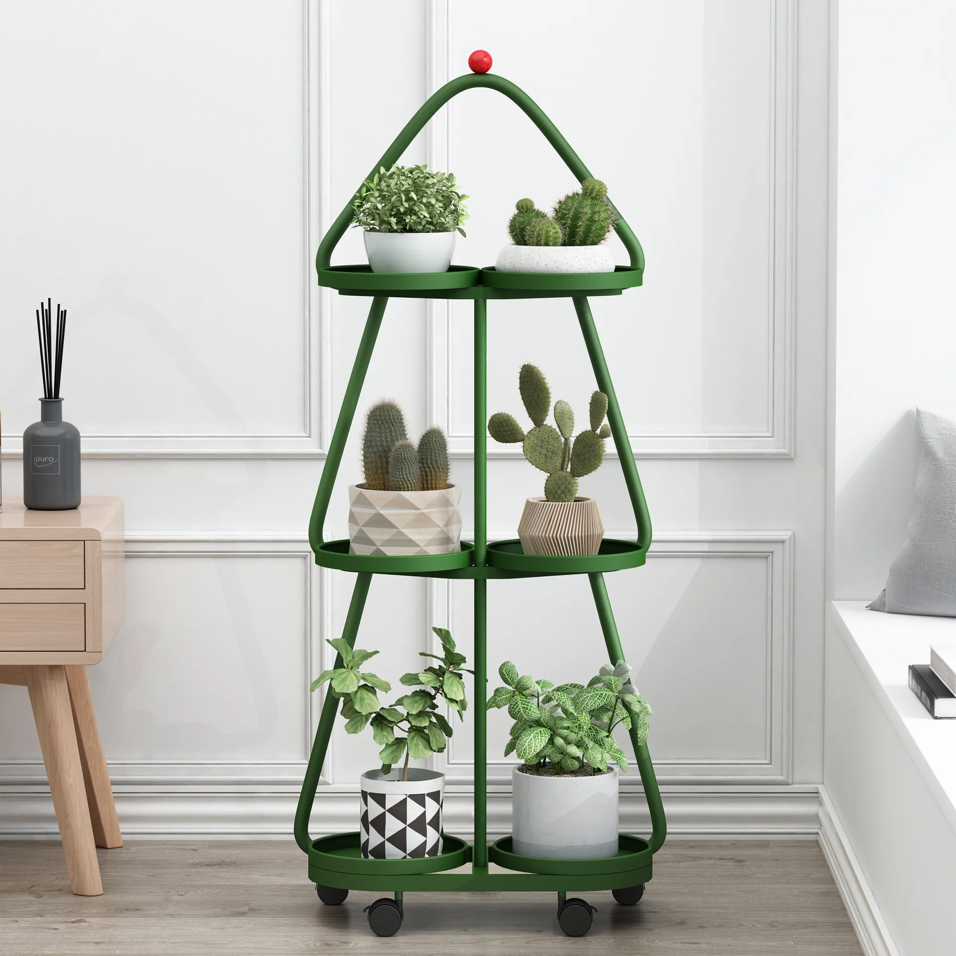 

Christmas double plate rack shelf balcony living room floor-to-ceiling new multi-layer movable succulent wrought iron flower pot