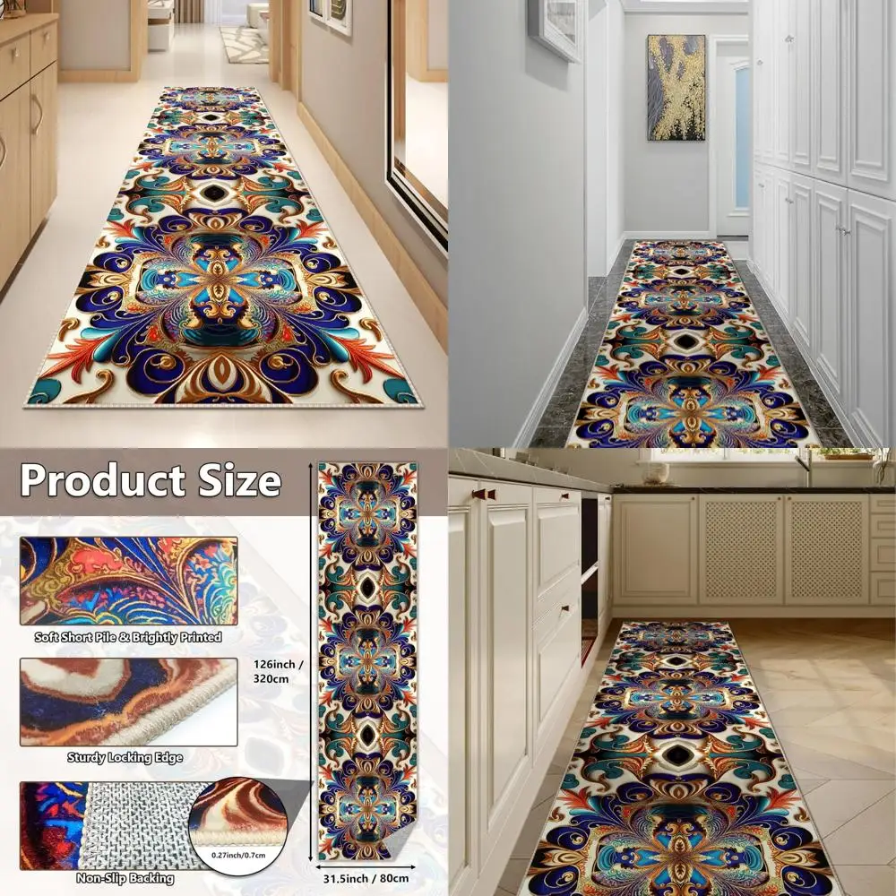 

Washable Corridor Runner Rug, Non-Slip Vintage Hallway Rug Runner with Upgrade Rubber Backing, Stain Resistant Faux Wool Distres