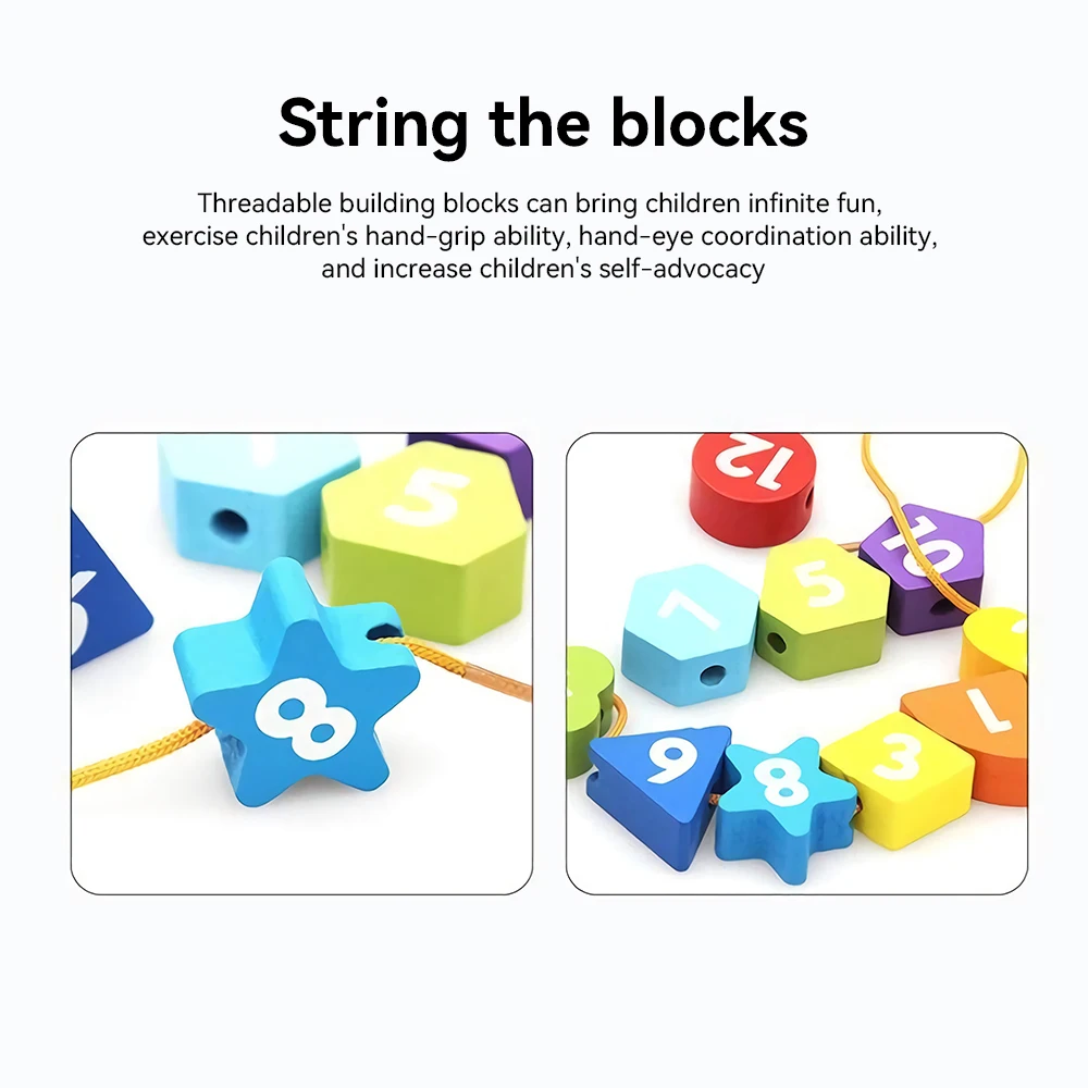 Horloge à blocs en bois, appairage numérique, réveil, jouets éducatifs à enfiler