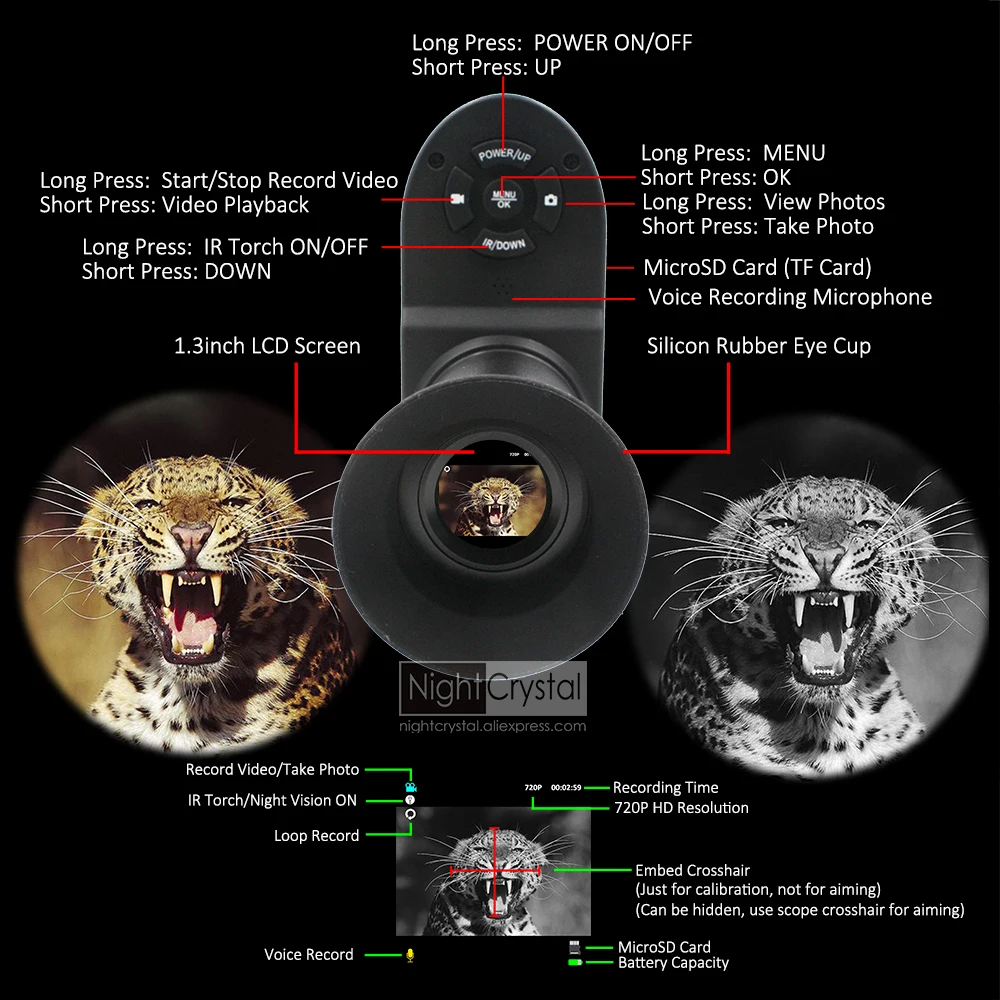 Imagem -06 - Óculos de Visão Noturna de Caça Rifle Escopo Térmico 850nm Clip-on Apego Câmera Digital Monocular para Red Dot Sight Laser ir