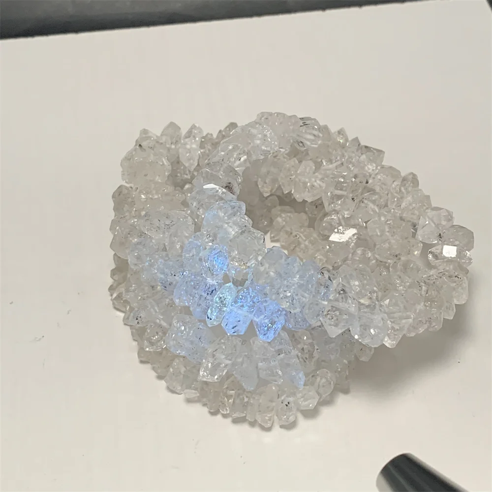 Natural Herkimer Diamond Bracelets Men Women Petroleum Quartz Beads Real Blue Fluorescence Under UV-A Light Herkimer-style Tooth