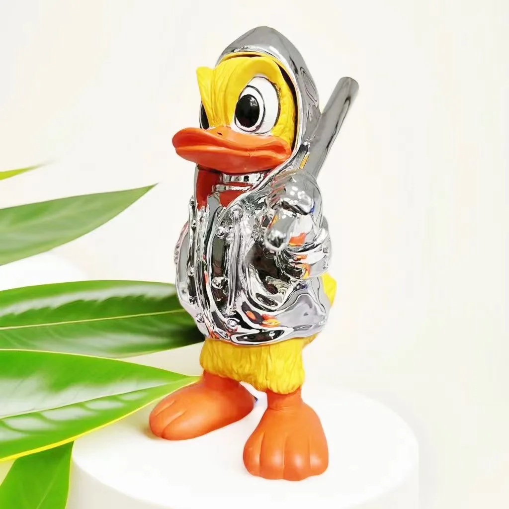 18cm Disney Donald Duck Statue Electroplate Punk Cartoon Donald Duck Resin Model Sculpture Desktop Ornaments Home Decor Gifts