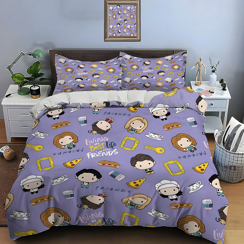 

Funny Friends Print Bedding Set Duvet Cover 1 Duvet Cover 2 Pillowcases Adult and Children Bedding Set Luxury TV Show Pattern