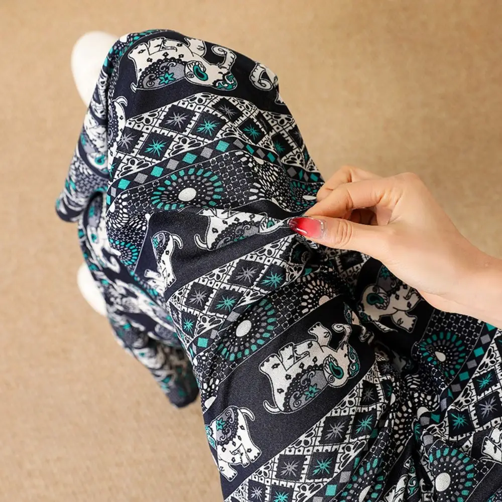 Colorful Thai Elephant Printed Pants Comfy Boho Pattern Wide Leg Pants for Women High Waist Casual Women's Harem Pants Festival