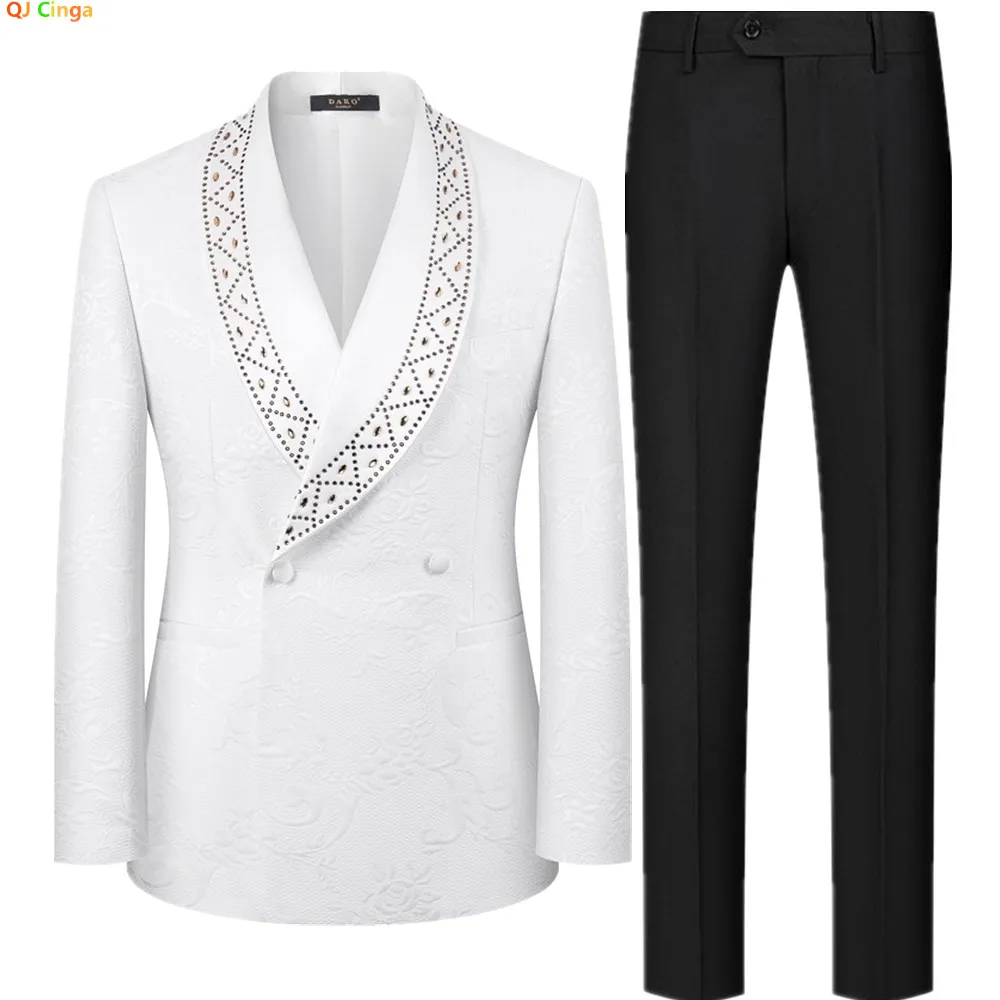

Роскошный мужской белый пиджак в сочетании с черными брюками, идеально подходит для свадеб, вечеринок или выступлений на сцене. Наборы азиатских размеров