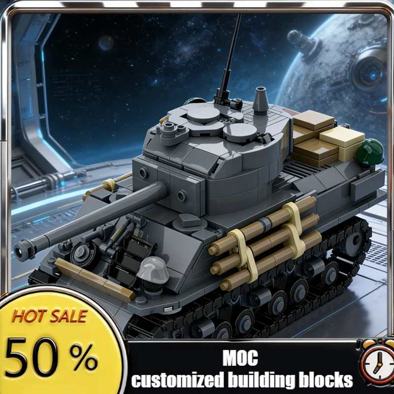 

655 деталей, индивидуальная модель танка M4A3E8 Fury, средний размер, MOC, модульный конструктор, кирпичики, простой DIY набор для мальчиков, праздничный подарок