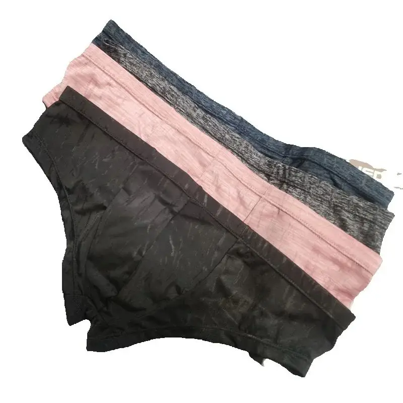 Men's Sexy Tanga Jacquard Ice Silk Comfort Thin Cool Feel Quick Dry High Elastic Sports Brief Gay Mid-rise U Convex Pouch Bikini