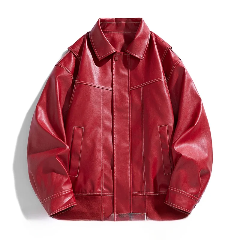 

2026 New Faion Motorcycle Jaet Men's PU Leather Coat Stand Collar Racing Suit Jaet Outerwear Straight Tube Youthful Sle