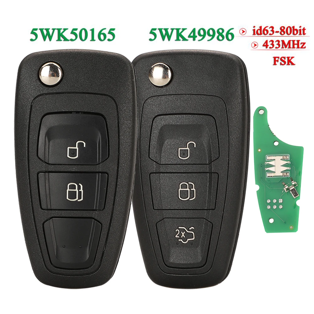 jingyuqin 2/3 Buttons 5WK50165 Car Remote Key 4D83 For Ford C-Max Focus Galaxy Ranger Mondeo S-Max HU101 FSK 433Mhz Fob 5WK49986