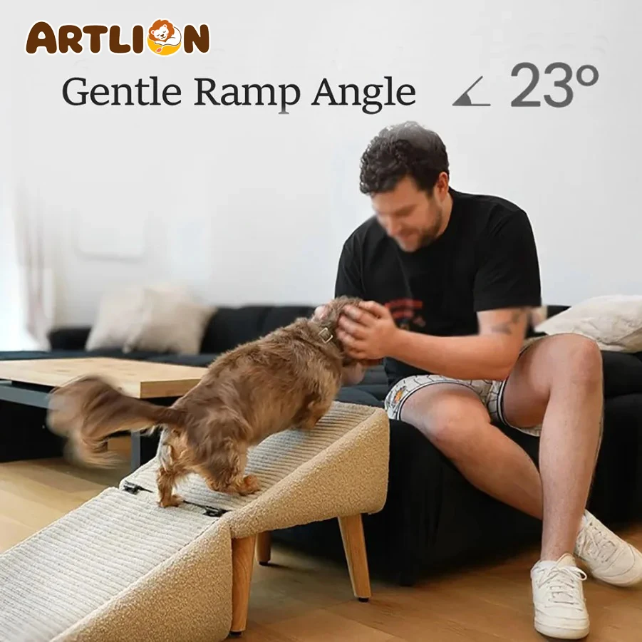 ARTLION 2 in 1 Foldable Dog Vehicle Stair with Footrest Stool Non-Slip Cat Vehicle Ramp Transformable Cat Ramp for Senior Animal