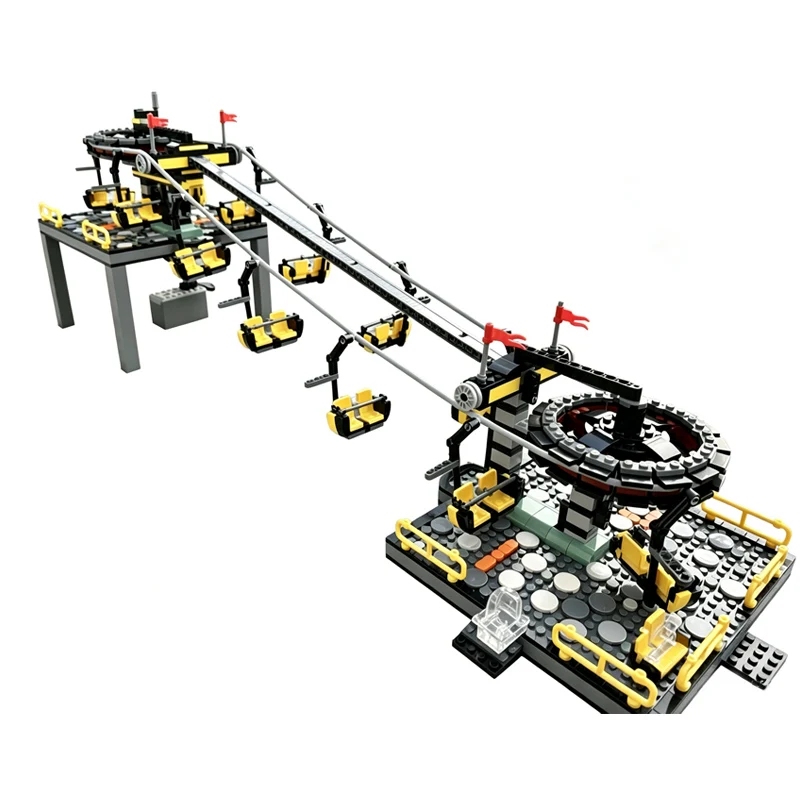 City Street View Model MOC Building Bricks Circulating Cable Chair Lift Modular Technology Gifts Holiday Assemble Toys QWERT