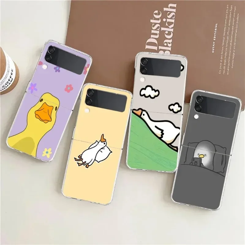 Cute Cartoon Duck Phone Case For Samsung Galaxy Z Flip 8 7 6 5 4 3 For Samsung Flip6 Flip5 Hard Folding Animal Back Cover Fundas