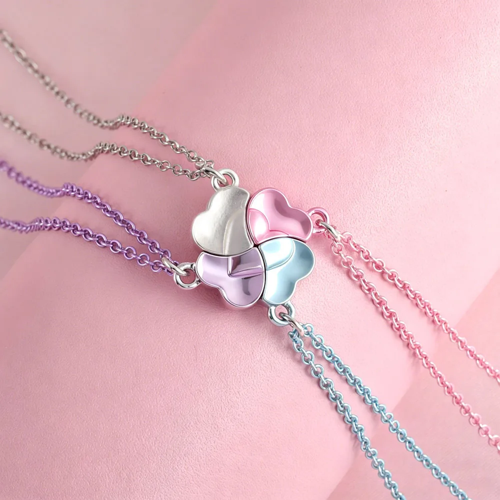 Karsyngirl 4Pcs/set Cute Lucky Four Leaf Clover Stitching Best Friend Bestie Necklace for Girls Fashion Friendship Gifts
