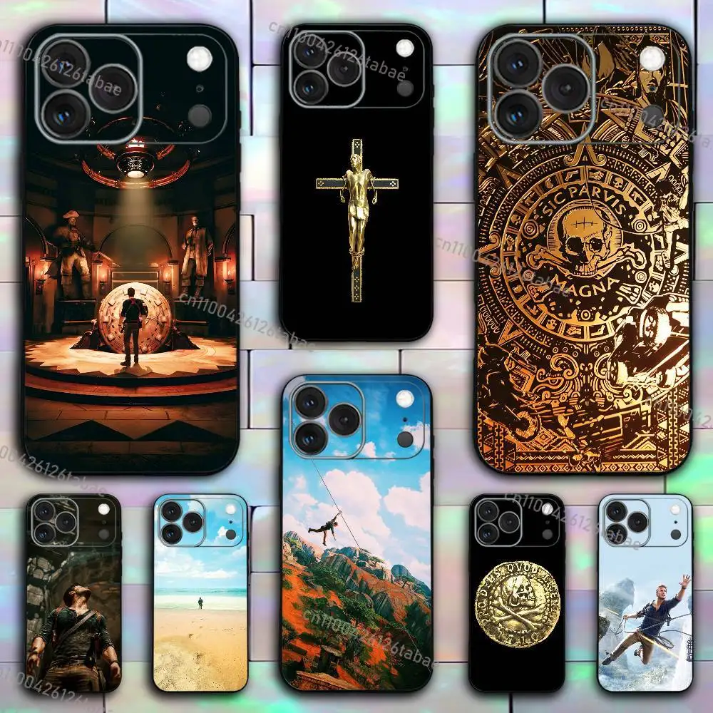 Funda de Silicona Suave Negra Antigolpes Sic Parvis Magna Uncharted para iPhone 17, 16, 15, 14, 13, 12, 11, Pro, X, XS, Max, XR, Plus, Mini