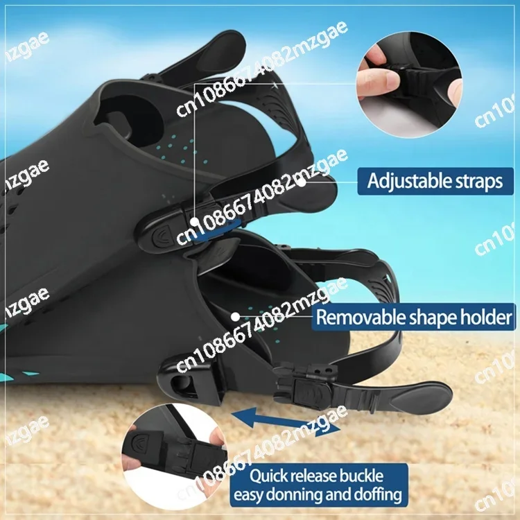 Customized Rubber Snorkel Fins Open Heel Diving Fins Short Swim Training Flippers Adjustable Buckles Swimming Fins for Men