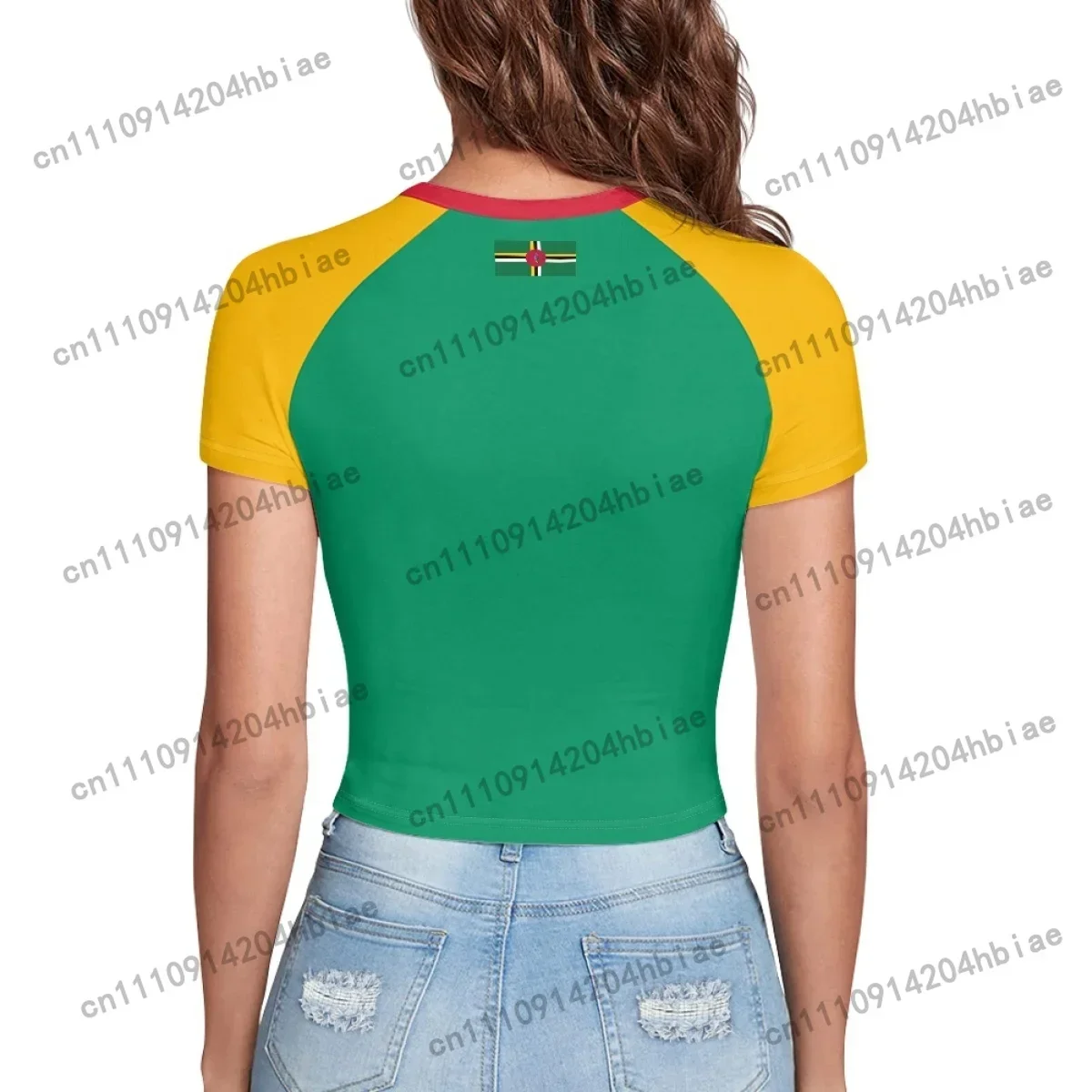 Dominica Flag Letter Print on Demand Hot Girls Baby Tee Shirts Patriotic Style Womens Crew Neck Crop T-Shirt Tops for Streetwear