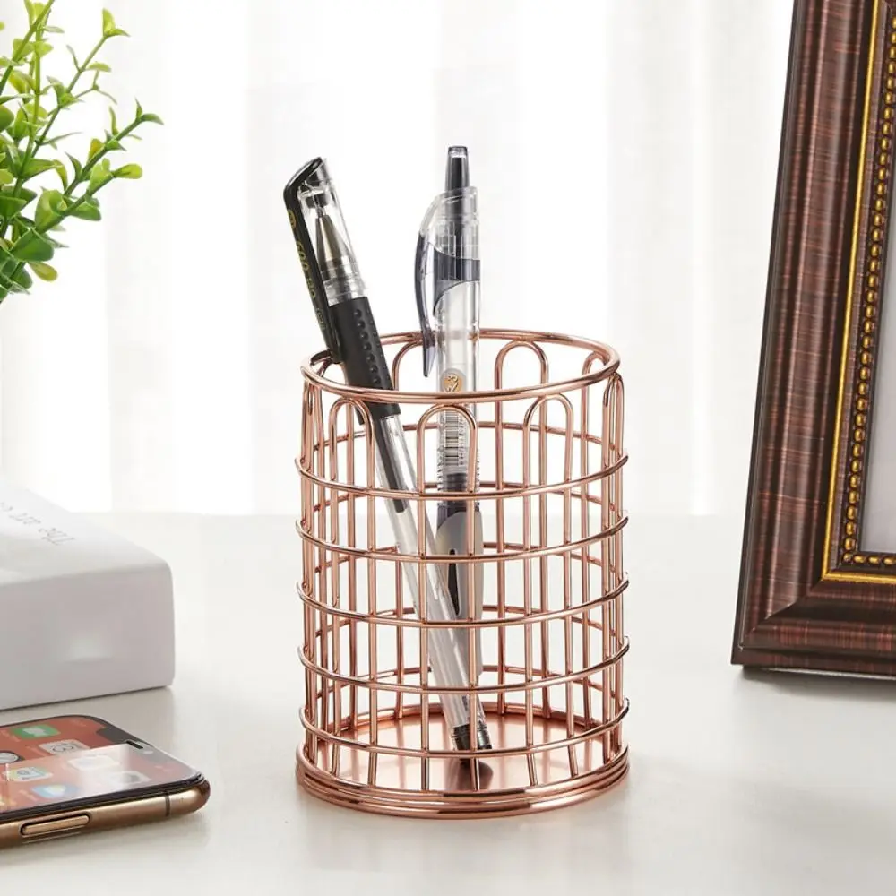 New Metal Pen Holder Multipurpose Tabletop Decor Cosmetic Brush Storage Bucket Scandinavian Style Pen Container