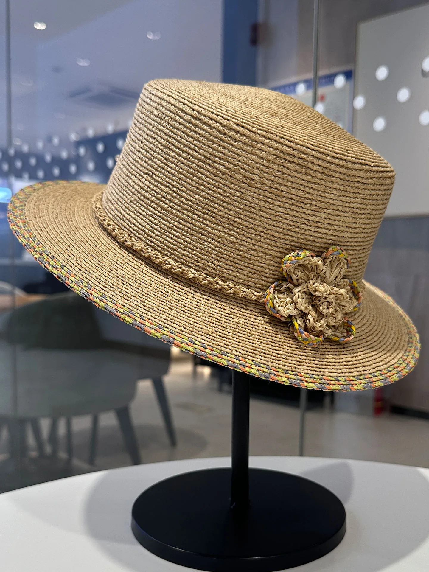 elegant-hepburn-style-woven-laffey-grass-sun-hat-women's-summer-travel-outdoors-flat-top-hat-floral-decoration-breathable