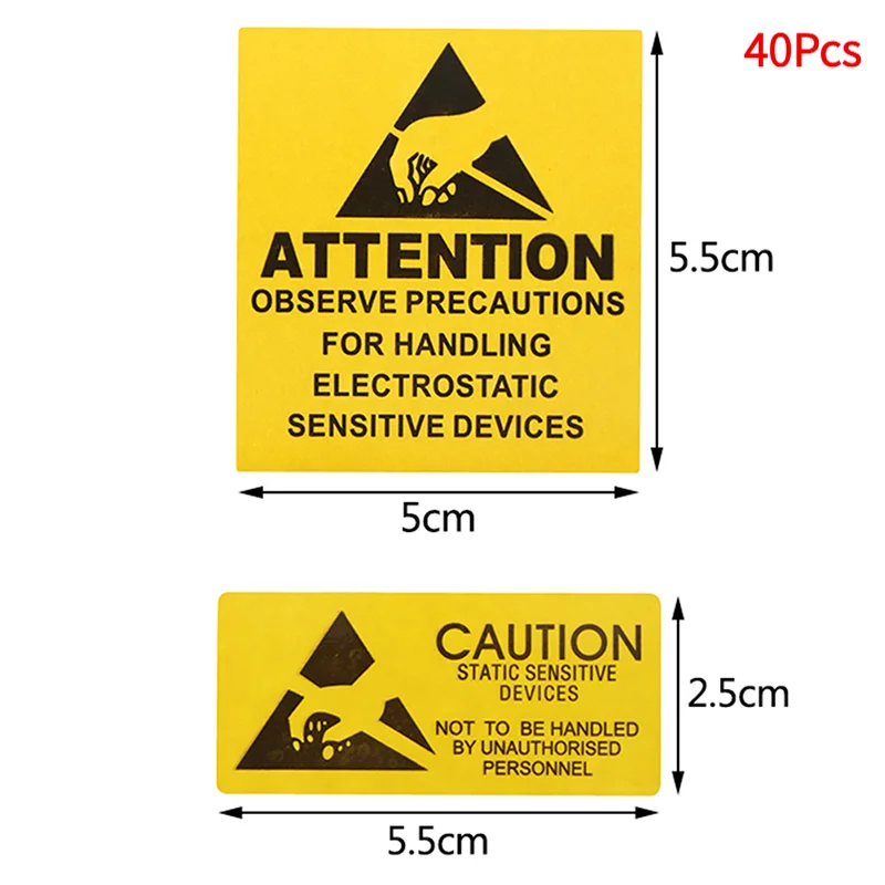 40Pcs Attention Caution Sticky Sticker Adhesive Warning Label Reminder For ESD Static Sensitive Device Electronic Components.